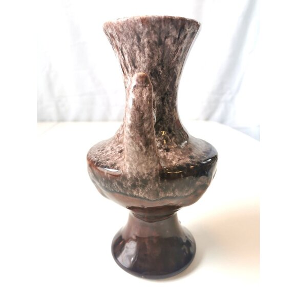 12.5" Vintage MCM Double Handle Urn Vase Brown White Drip Glaze Pottery 1960s - Picture 5 of 9